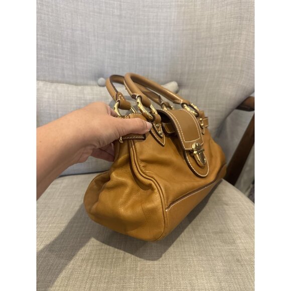 Y2K Marc Jacobs Doctors Satchel Camel Tan Leather Top Handle Gold Made Italy 90s - Picture 3 of 16